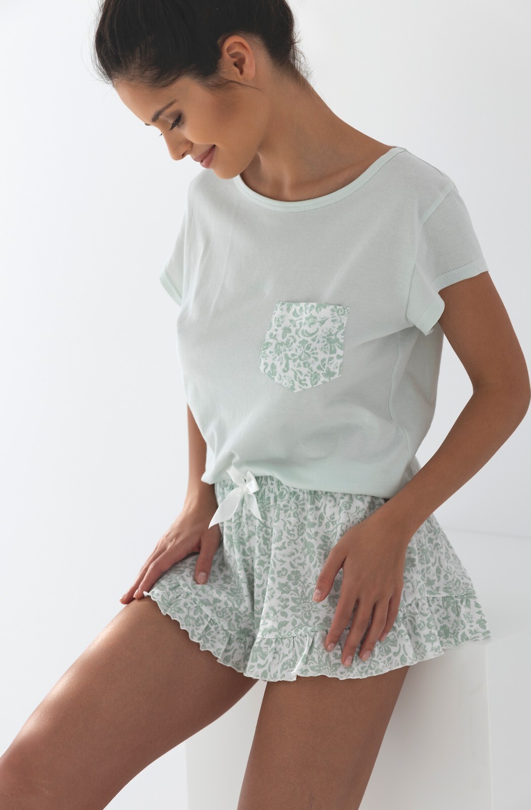 Mintové krátke kvetované pyžamo Sensis Martha kr/r S-XL Veľkosť: L