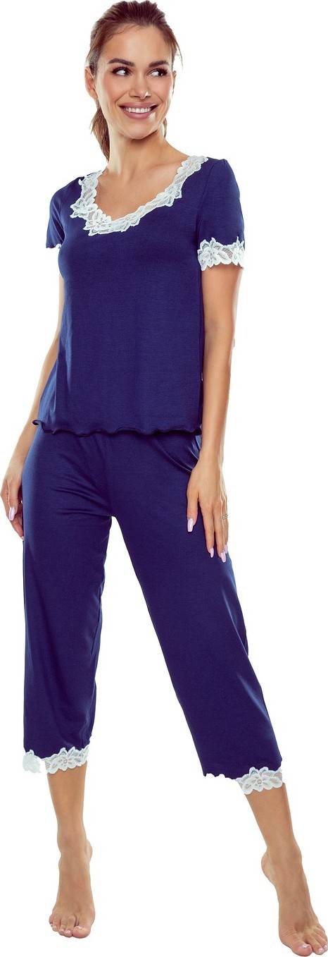 Trojštvrťové pyžamo s čipkou Eldar First Lady Aster Plus kr/r 2XL-3XL Veľkosť: 3XL, Barva: Modrá