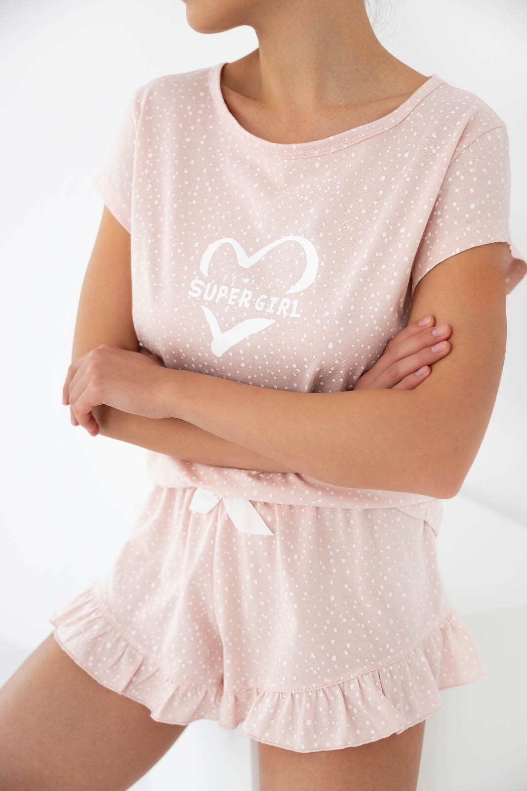 Púdrové krátke pyžamo Sensis Super Girl kr/r S-XL Veľkosť: XL, Barva: ružová