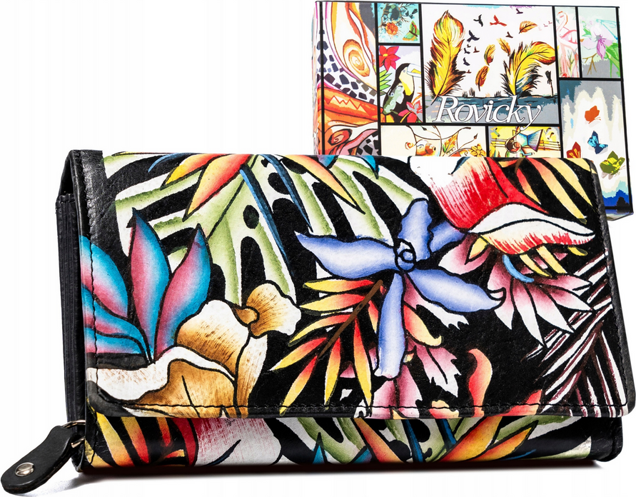 Rovicky čierna kožená peňaženka s farebnými vzormi V344 R-N22-ART Veľkosť: ONE SIZE