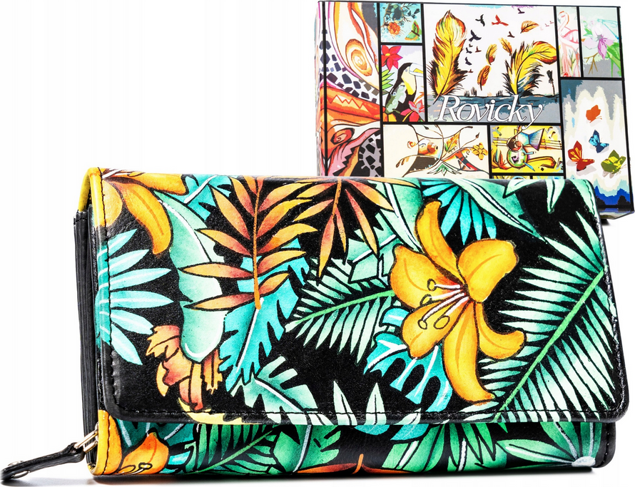 Rovicky veľká kožená peňaženka s míntovo-zelenými vzormi V342 R-N22-ART Veľkosť: ONE SIZE