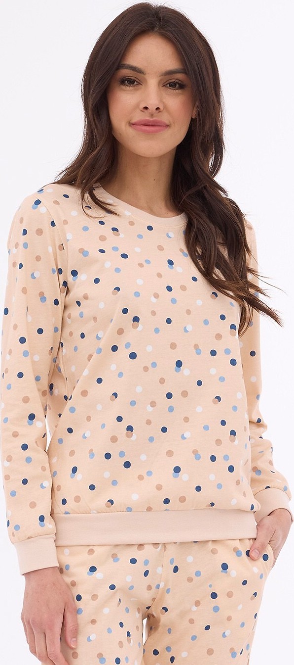 Béžové dlhé dámske pyžamo s bodkami Cornette Maya 163/378 Maya dł/r S-2XL Veľkosť: 2XL, Barva: Béžová