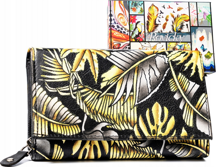 Rovicky stredná dámska peňaženka so žltým vzorom V337 R-N19-ART Veľkosť: ONE SIZE