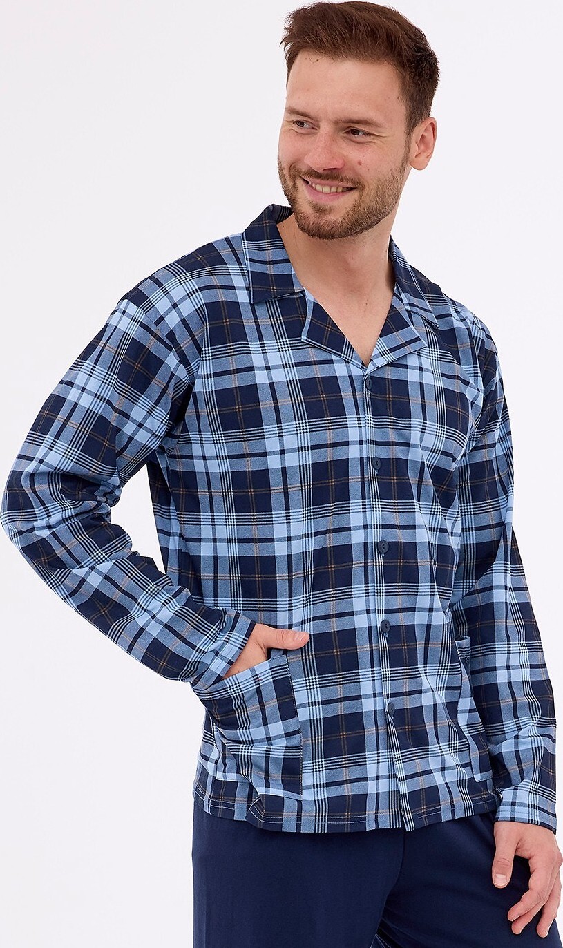 Tmavomodré kárované pánske pyžamo Cornette Plus 114/72 3XL-5XL Veľkosť: 4XL