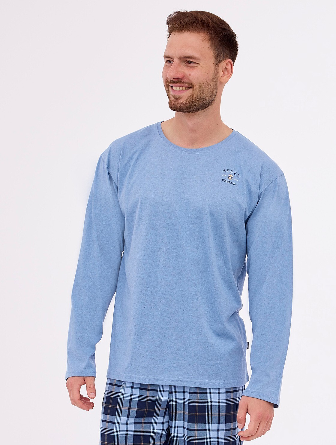 Modré kárované dlhé pyžamo Cornette Aspen 2 124/264 Aspen 2 Kr/r S-2XL Veľkosť: 2XL, Barva: Modrá