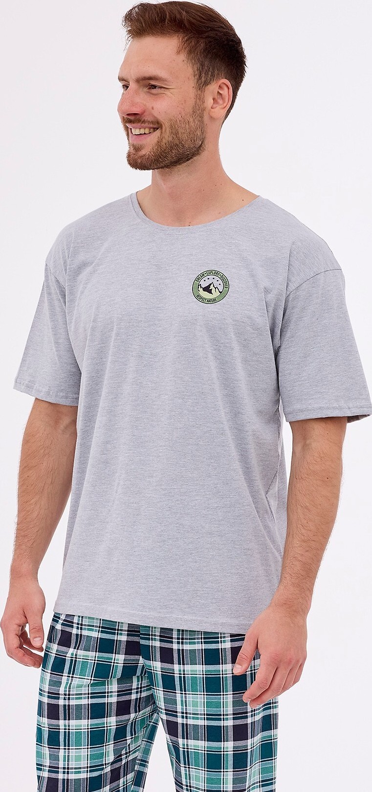 Sivo-modré kárované pyžamo Cornette Explore 134/268 Explore 2 kr/r S-2XL Veľkosť: S