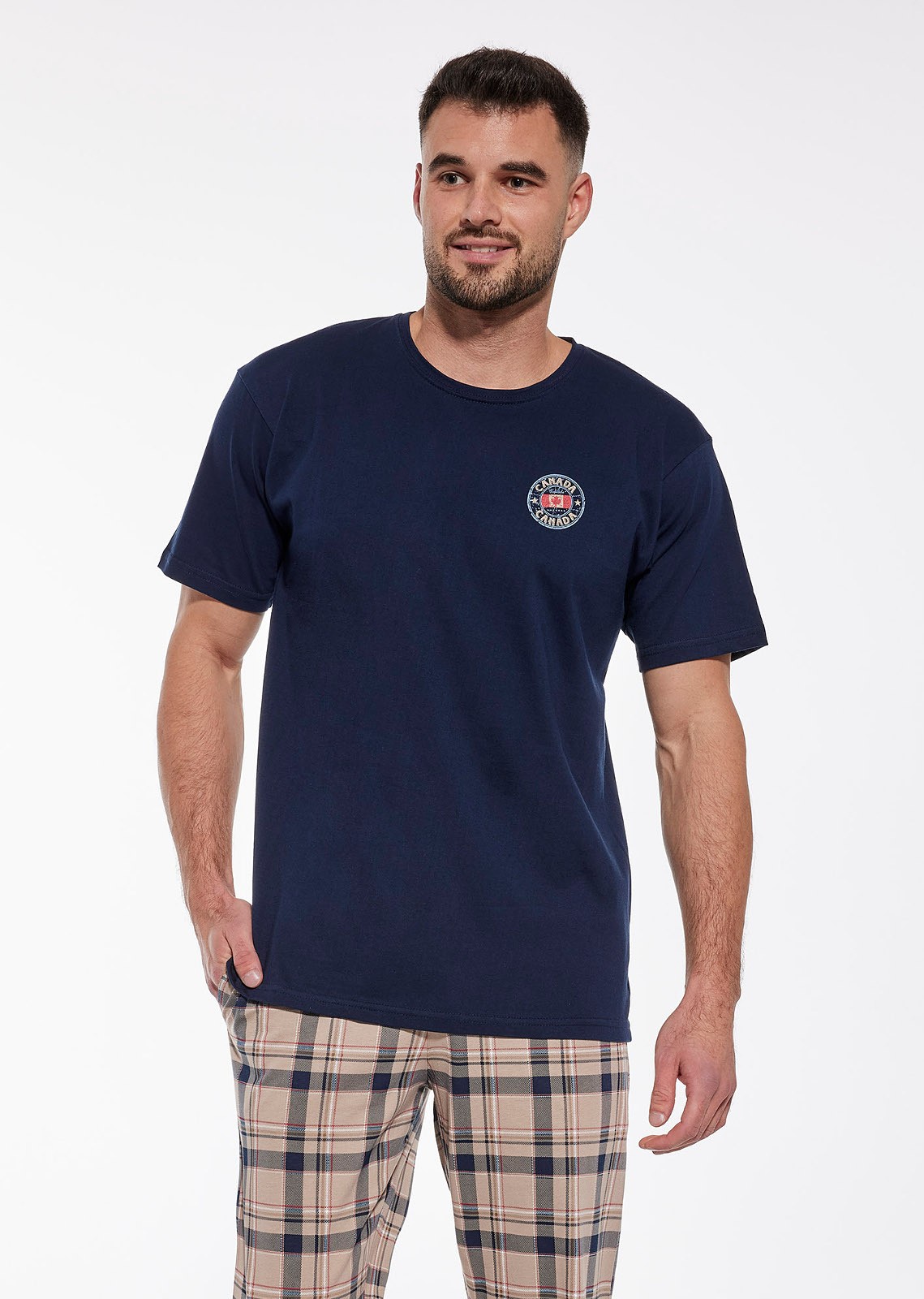Modro-béžové kárované pyžamo Cornette Canada 136/166 Canada kr/r 3XL-5XL Veľkosť: 3XL