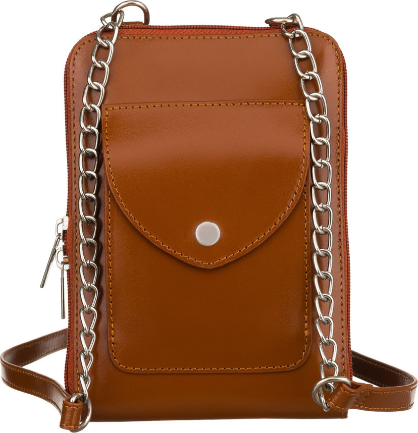 Karamelovo hnedá kožená crossbody kabelka s púzdrom na telefón 4822-SB Veľkosť: ONE SIZE