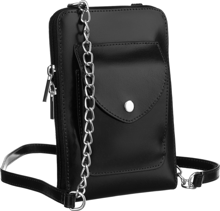 Čierna kožená crossbody kabelka s púzdrom na telefón 4822-SB Veľkosť: ONE SIZE