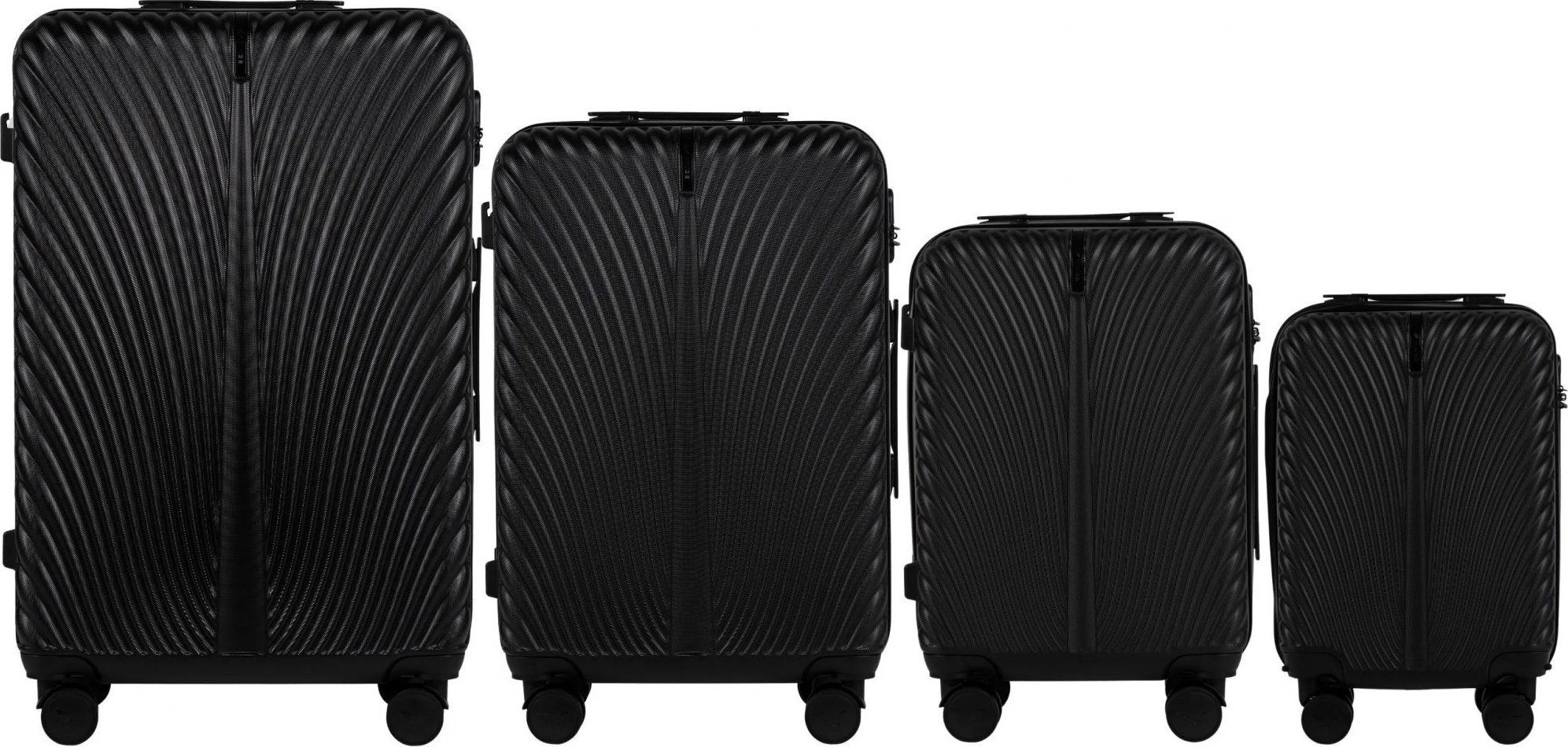 Čierna 4dielna sada škrupinových kufrov SWAN SN120-4, Set of 4 suitcases (L, M, S, XS) Wings ABS+, BLACK Veľkosť: Sada kufrov