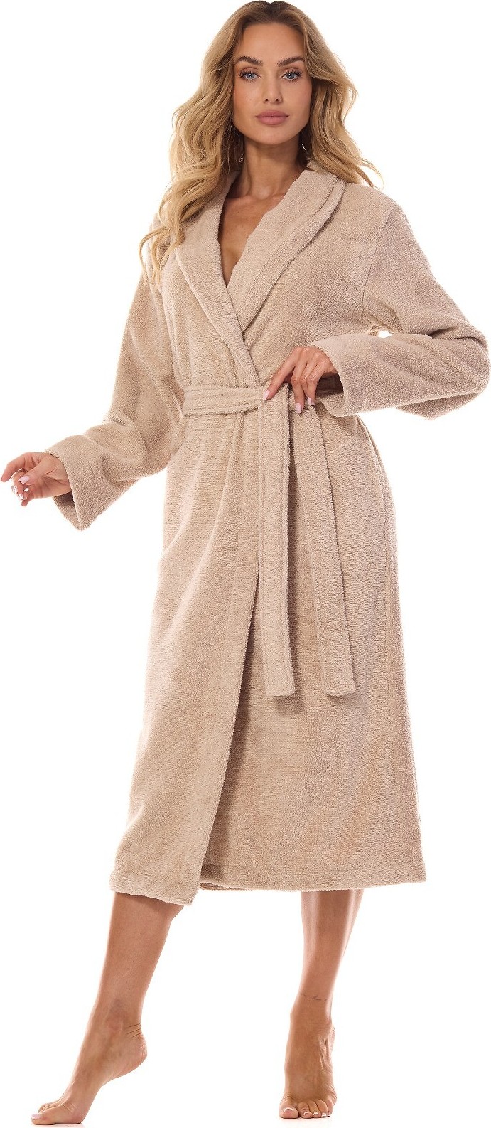 Dámsky luxusný župan L&L Basic Long 2408 M-2XL Veľkosť: M, Barva: Béžová