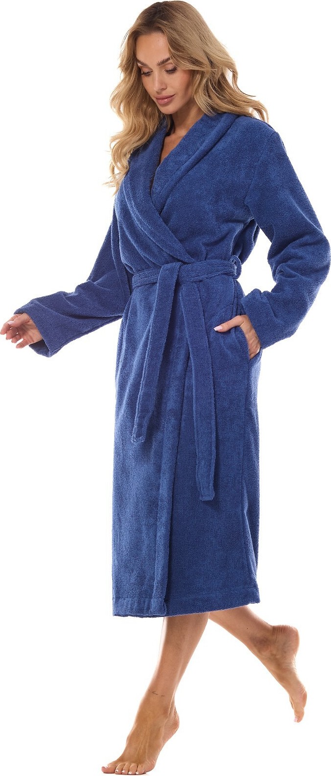 Dámsky luxusný župan L&L Basic Long 2408 M-2XL Veľkosť: L, Barva: Modrá