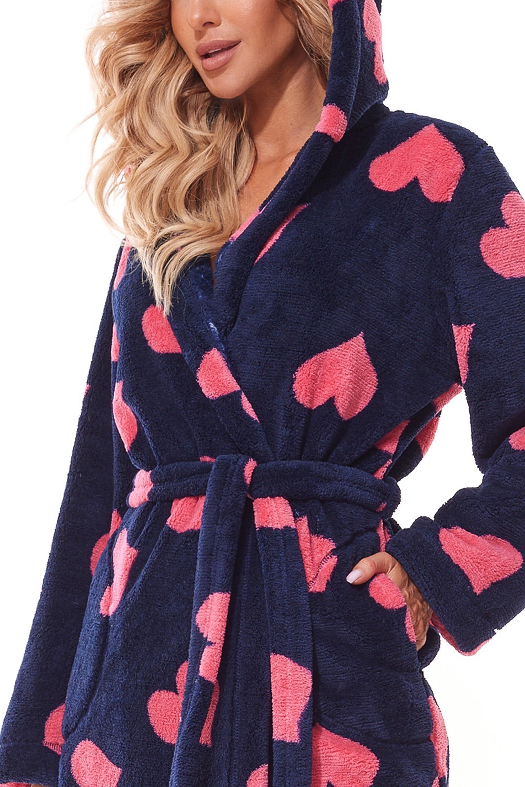 Dámsky župan so srdiečkami L&L Futura 2311 Futura S-XL Veľkosť: S, Barva: tmavomodrá