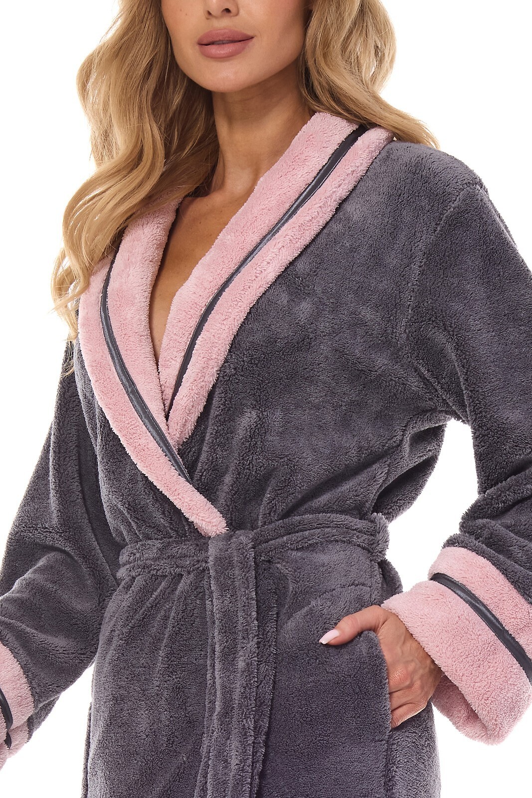 Dámsky župan L&L Madame 2409 Madame M-2XL Veľkosť: XL, Barva: sivá