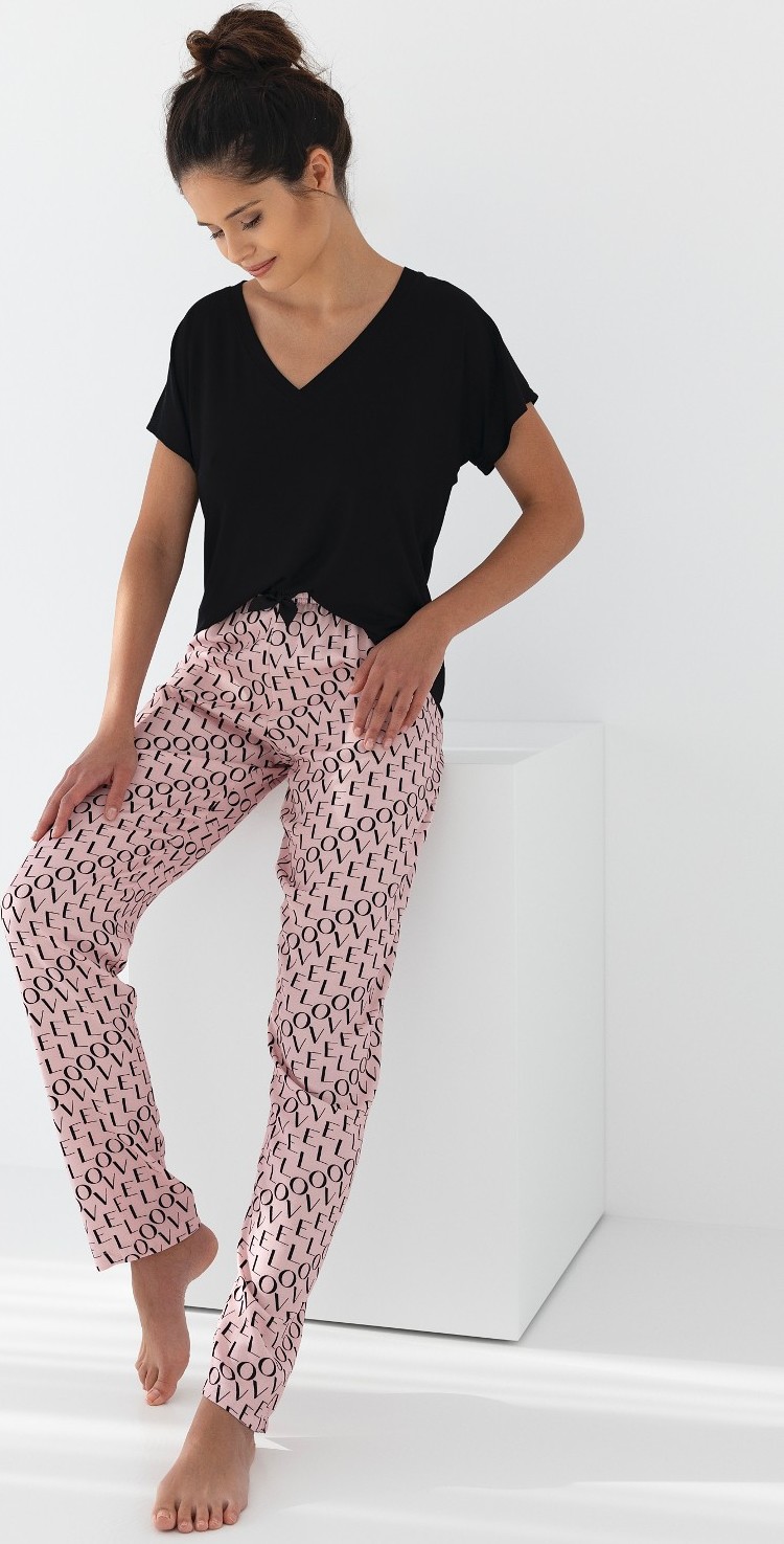 Čierno-ružové dámske pyžamo Sensis Ambar kr/r S-XL Veľkosť: XL