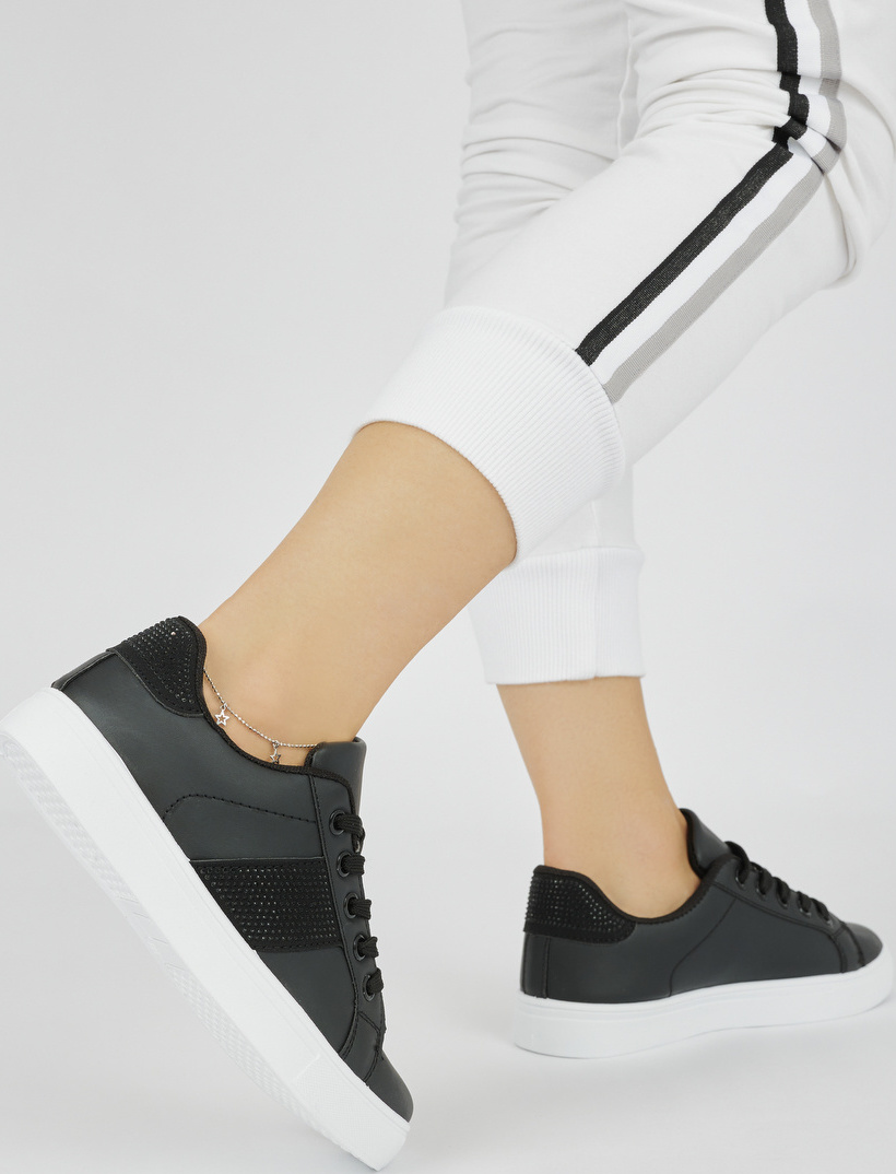 Čierne tenisky na platforme s trblietavým pruhom 6457ALL.B Veľkosť: 37