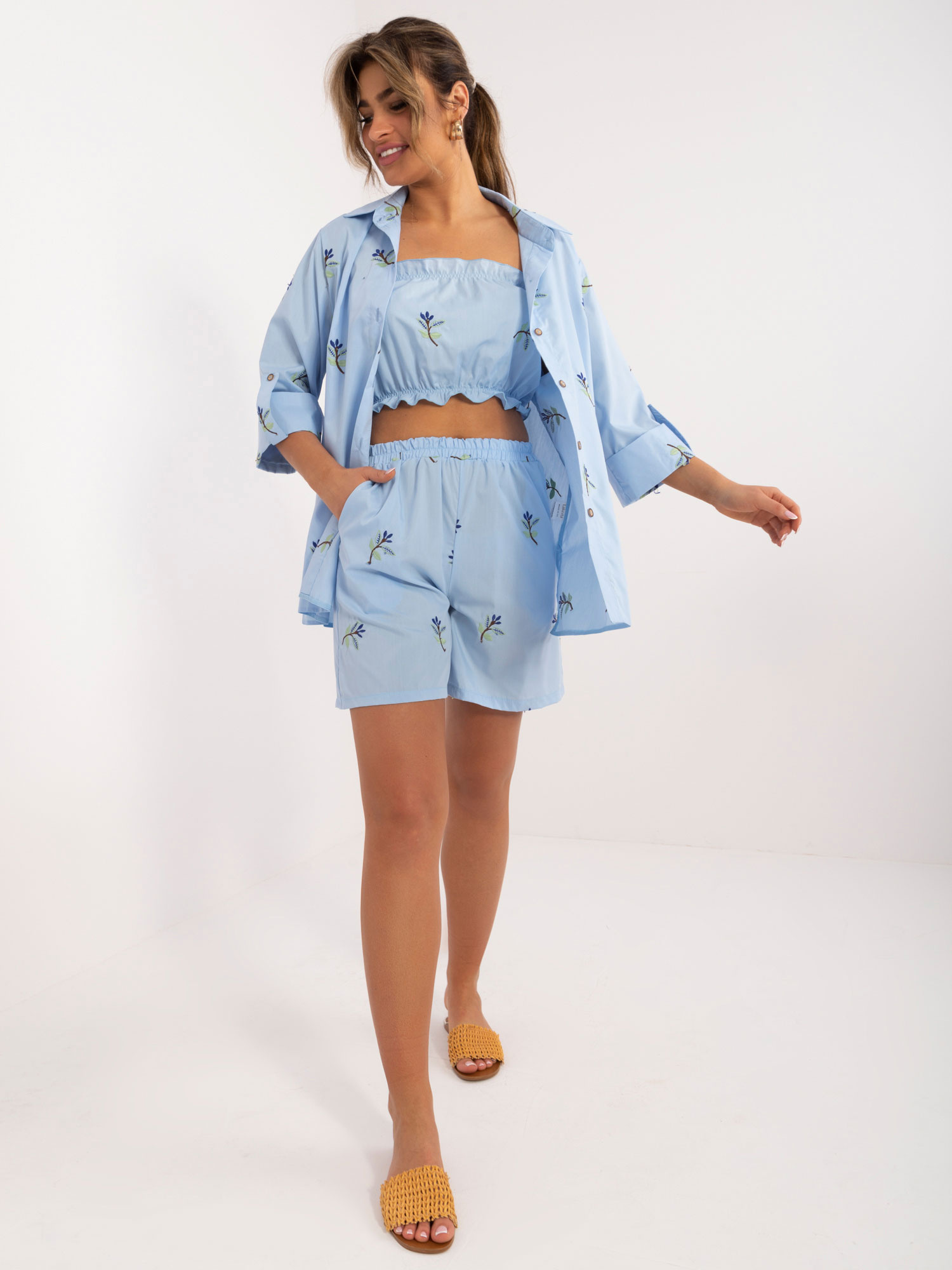 Svetlomodrá 3dielna bavlnená letná súprava LK-KMPL-509732.38-jasny niebieski Veľkosť: L/XL