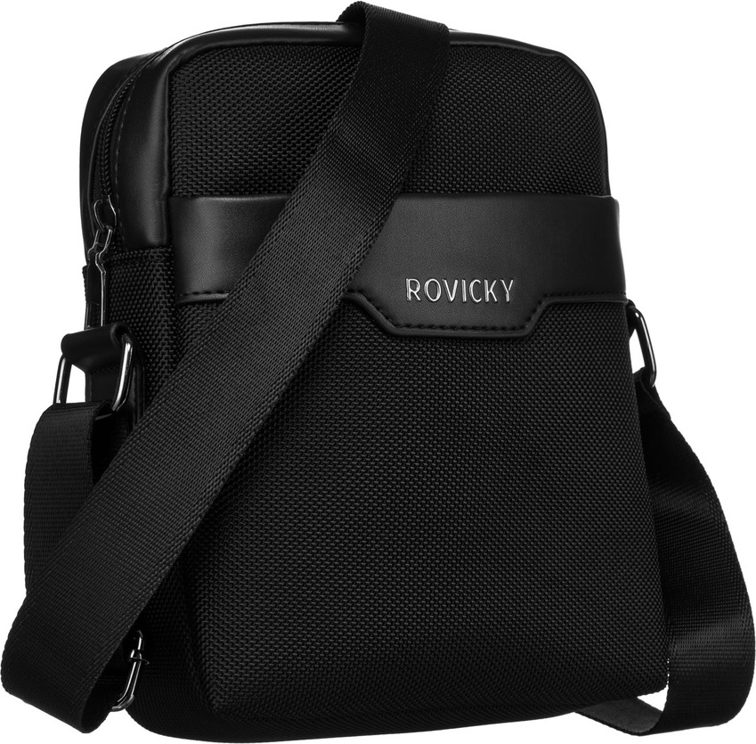 Rovicky čierna pánska taška cez rameno so strieborným kovaním R-3001 Veľkosť: ONE SIZE