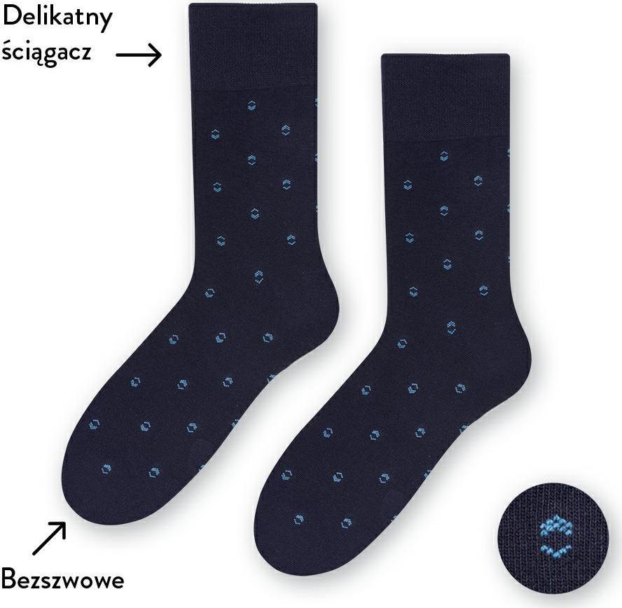 Tmavomodré pánske ponožky k obleku so vzormi Art.056 HC219, NAVY BLUE - PRESSURE FREE Veľkosť: 39/41