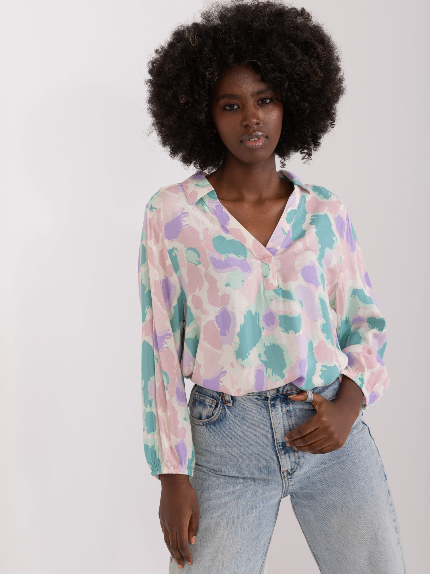 Viacfarebná vzorovaná blúzka D73771Z11162A-light pink Veľkosť: S