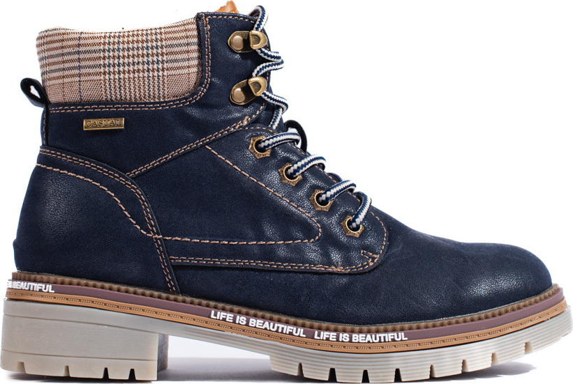 Tmavomodré dámske workery s károvanou vsadkou GD-TL30BL Veľkosť: 36