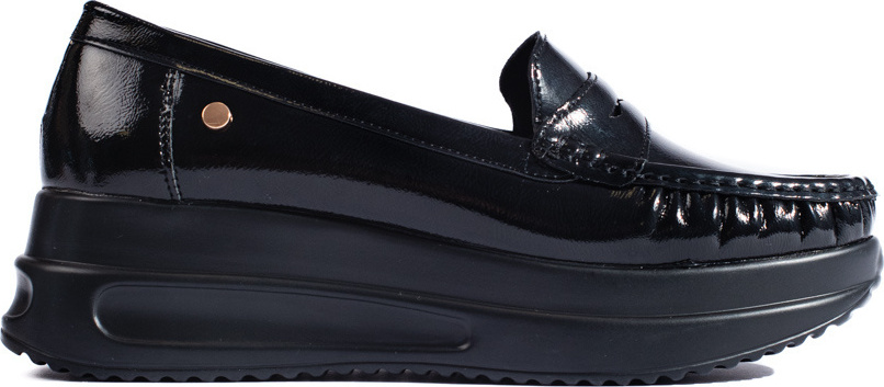 Lakované čierne mokasíny na hrubej platforme GD-FL704B Veľkosť: 38