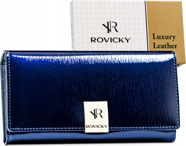 Rovicky Modrá dámska lakovaná kožená peňaženka V144 [DH] RH-27A-1-SH Veľkosť: ONE SIZE