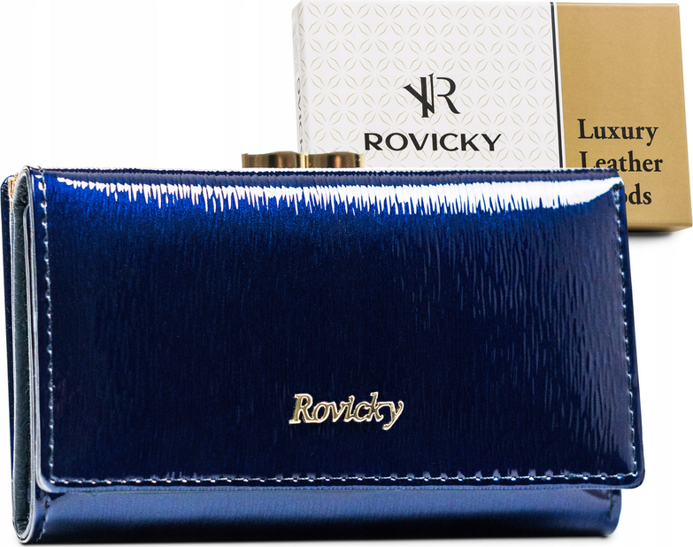 Rovicky Modrá dámska kožená lakovaná peňaženka V142 [DH] RH-23-1-SH Veľkosť: ONE SIZE