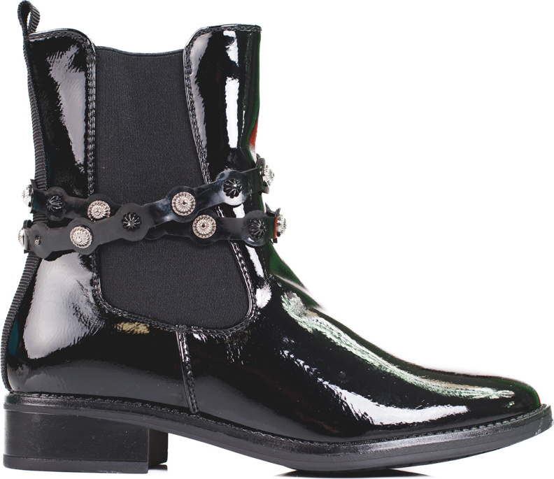 Čierne lakované členkové topánky na plochom podpätku HF274B Veľkosť: 36