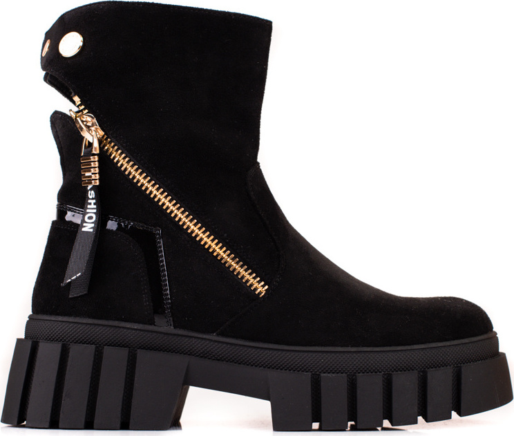 Čierne semišové členkové topánky na platforme A9511N-B Veľkosť: 36