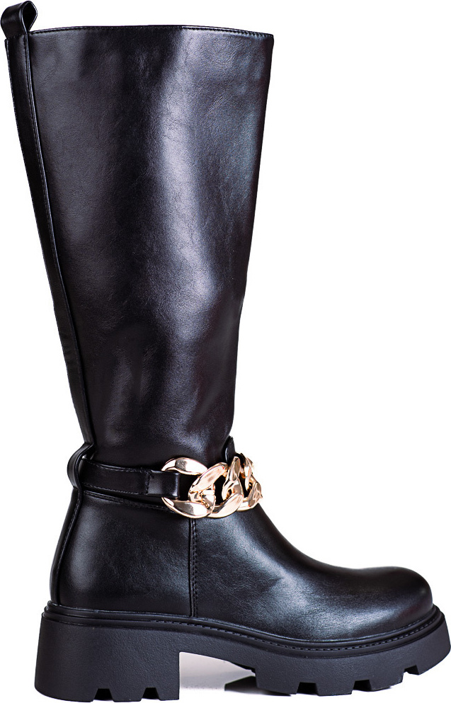 Dámske čižmy s retiazkou Shelovet z ekologickej kože - čierna RQ387B Veľkosť: 36