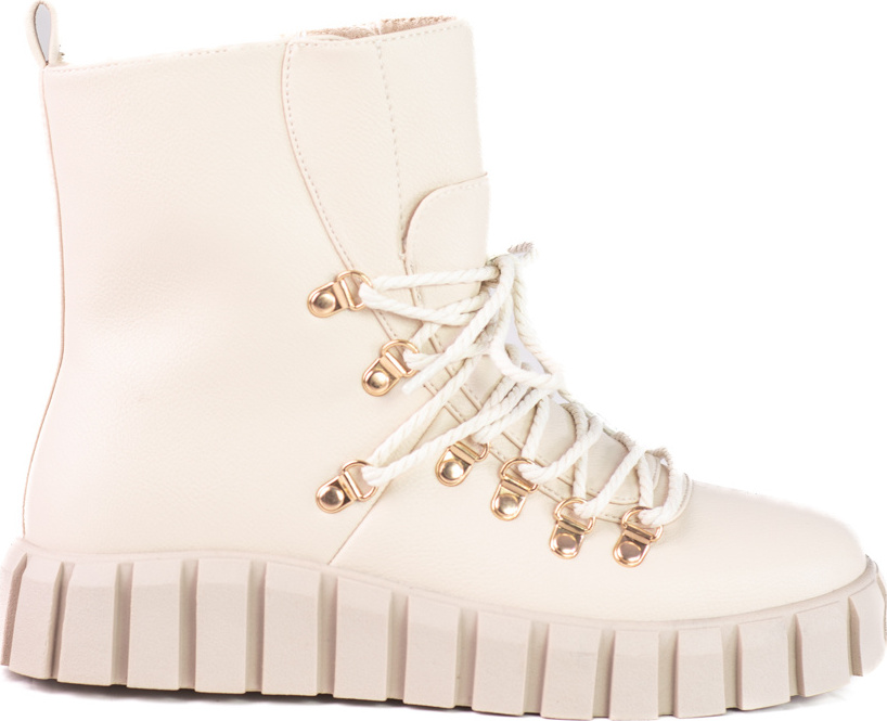 Dámske béžové zateplené členkové topánky na platforme 22-12135BE Veľkosť: 39