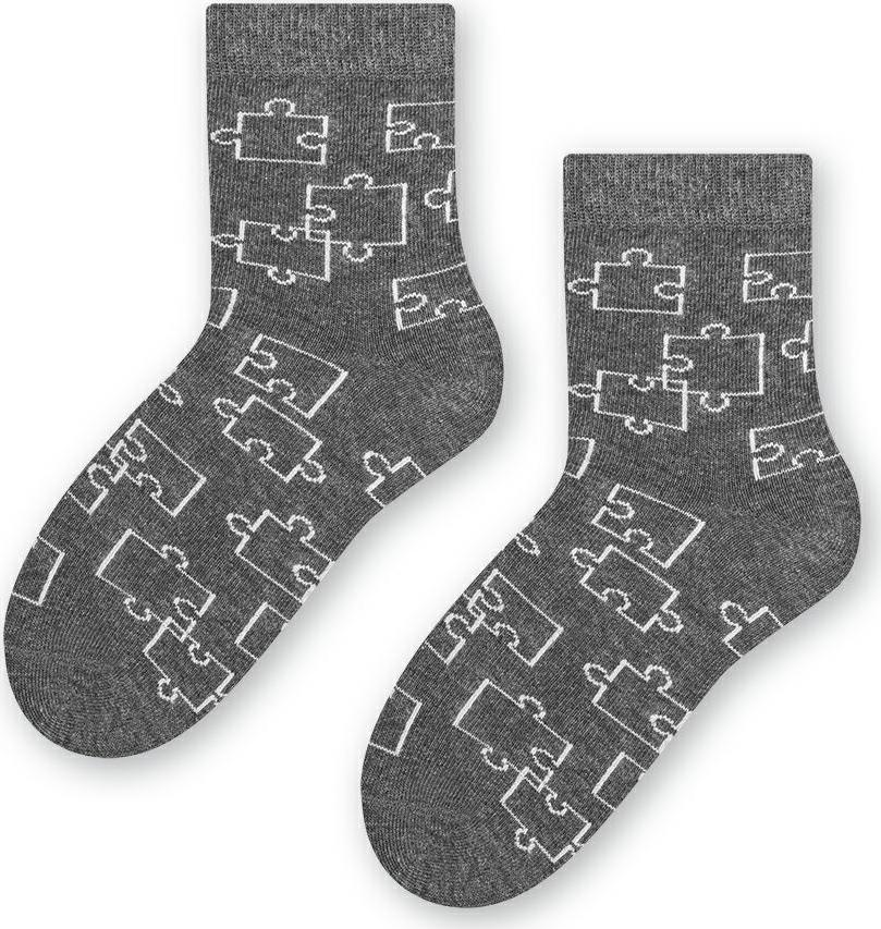 Sivé detské ponožky s motívom puzzle Art.084 XA013, GRAY MELANGE Veľkosť: 26/28