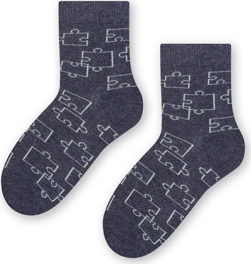 Sivé chlapčenské ponožky s motívom puzzle Art.084 XA014, DENIM MELANGE Veľkosť: 26/28