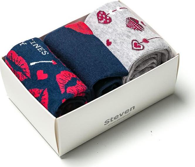 Modro-sivá sada dámskych ponožiek so srdiečkami Art.133 BOX011, Veľkosť: 35/37