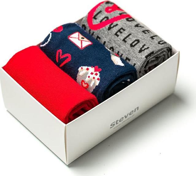 Modro-sivo-červená valentínska sada pánskych ponožiek Art.133 BOXM005, Veľkosť: 39/42