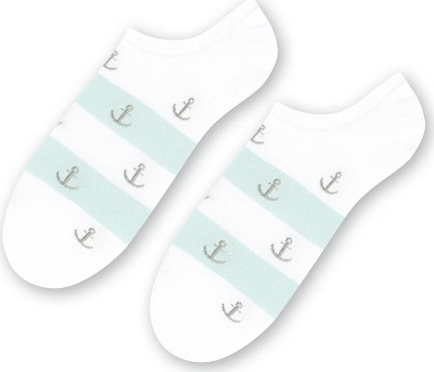 Biele unisex členkové ponožky s pruhmi a kotvičkami Art.117 YM005, WHITE Veľkosť: 41/43