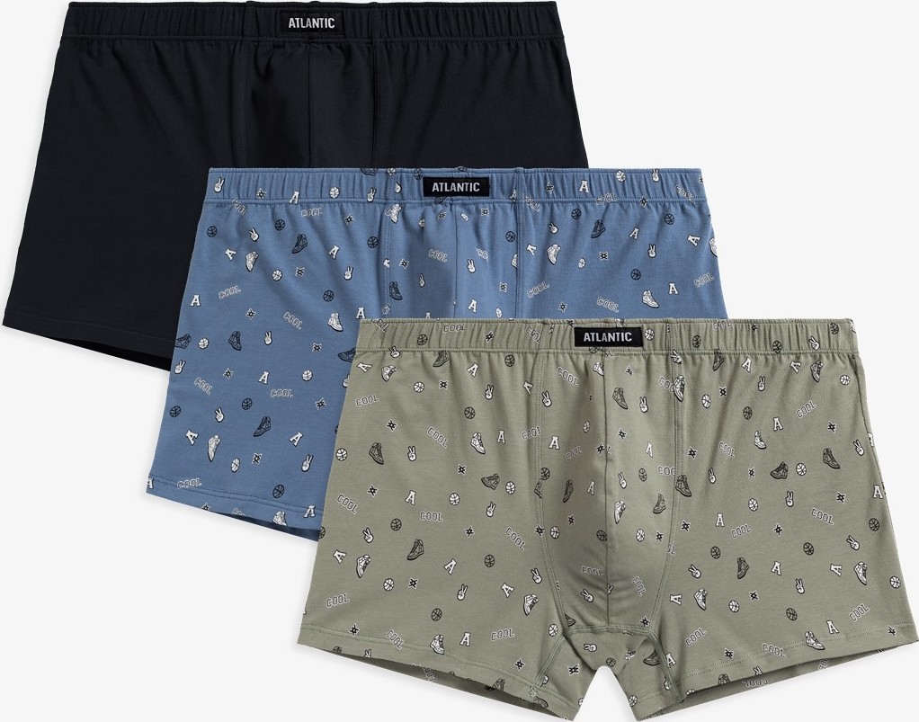 Sada 3 bavlnených boxeriek Atlantic Cool 3MH-188 A'3 S-2XL Veľkosť: 2XL, Barva: khaki/čierna/modrá