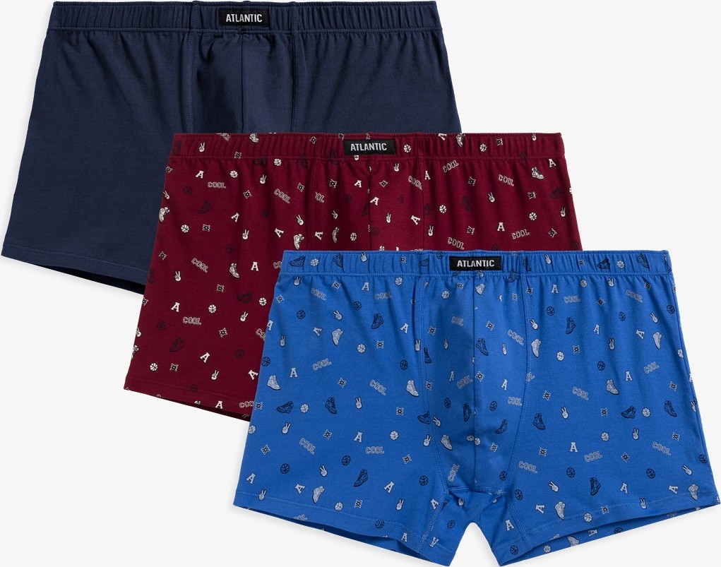 Sada 3 bavlnených boxeriek Atlantic Cool 3MH-188 A'3 S-2XL Veľkosť: 2XL, Barva: modro-vínová