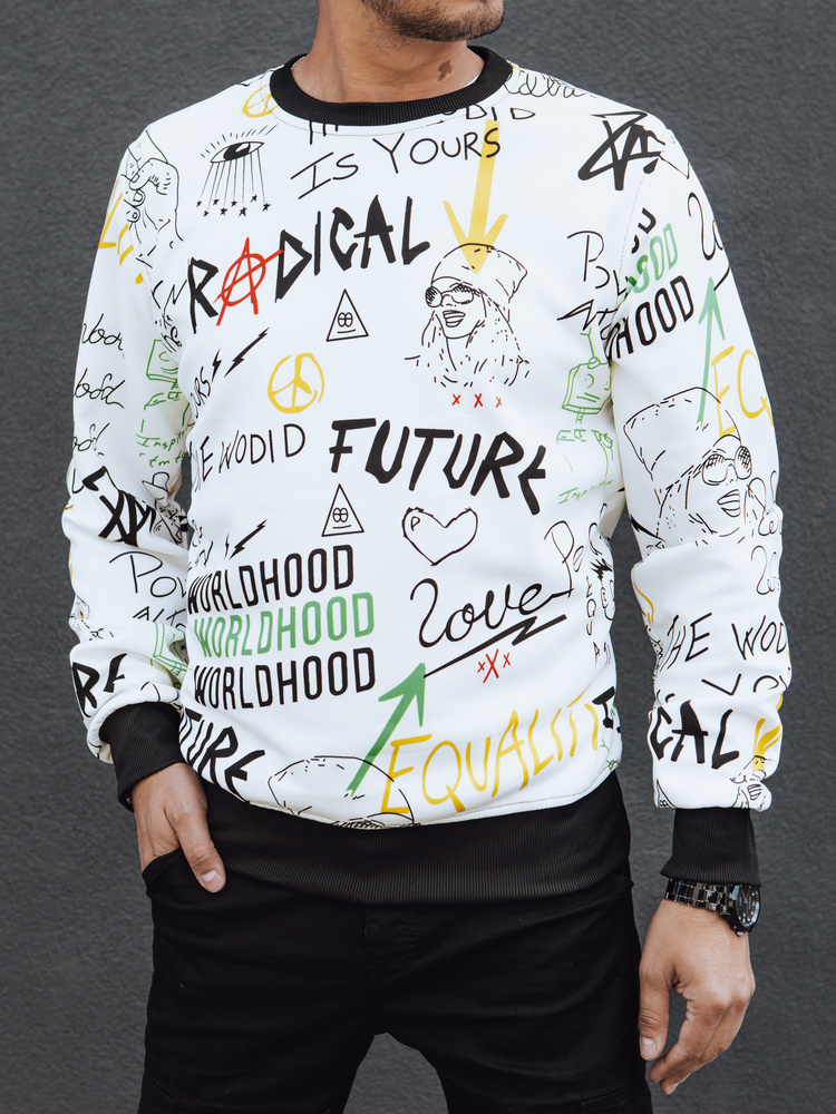 Biela mikina s farebnou potlačou BX5757 Veľkosť: XL