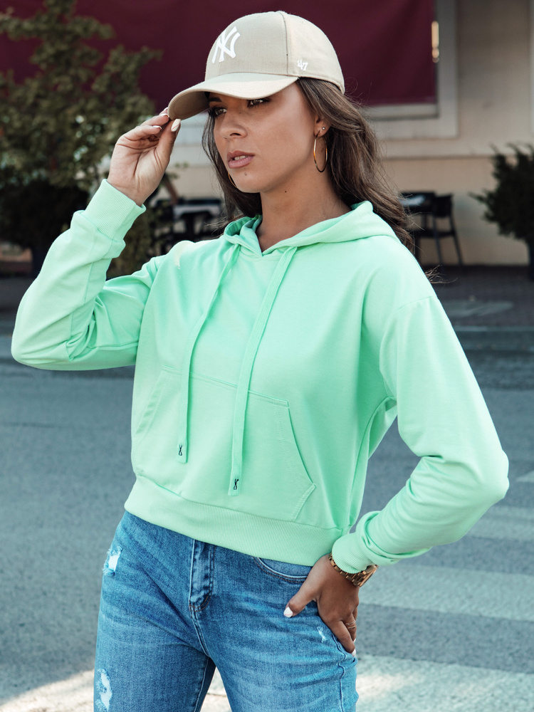 Mintová crop mikina s kapucňou TRENDHOOD BY1333 Veľkosť: S