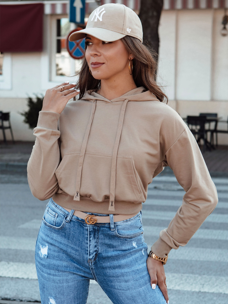 Béžová crop mikina s kapucňou TRENDHOOD BY1311 Veľkosť: L