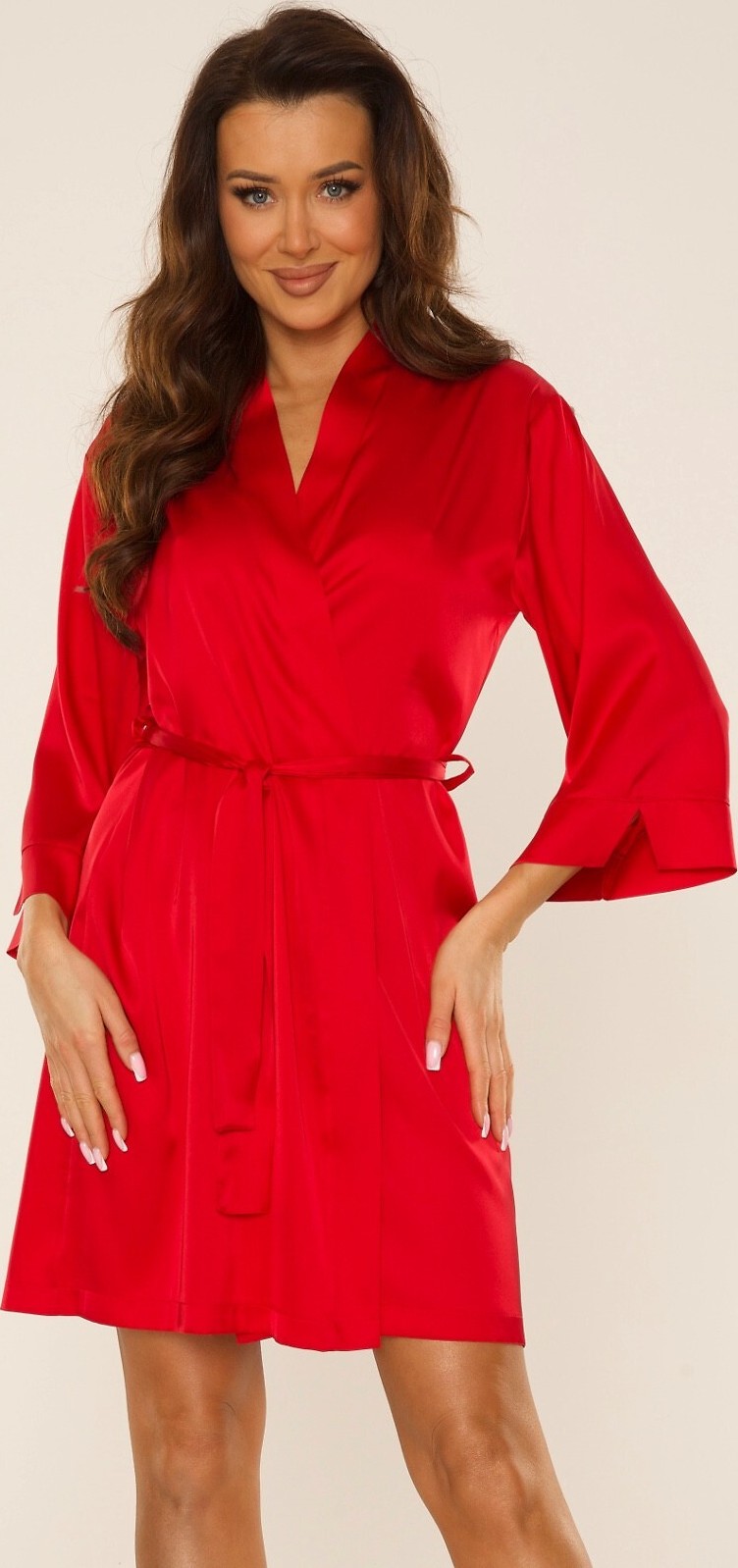 Luxusný lesklý župan De Lafense Cordelia 757 Kr/r S-2XL Veľkosť: XL, Barva: Červená