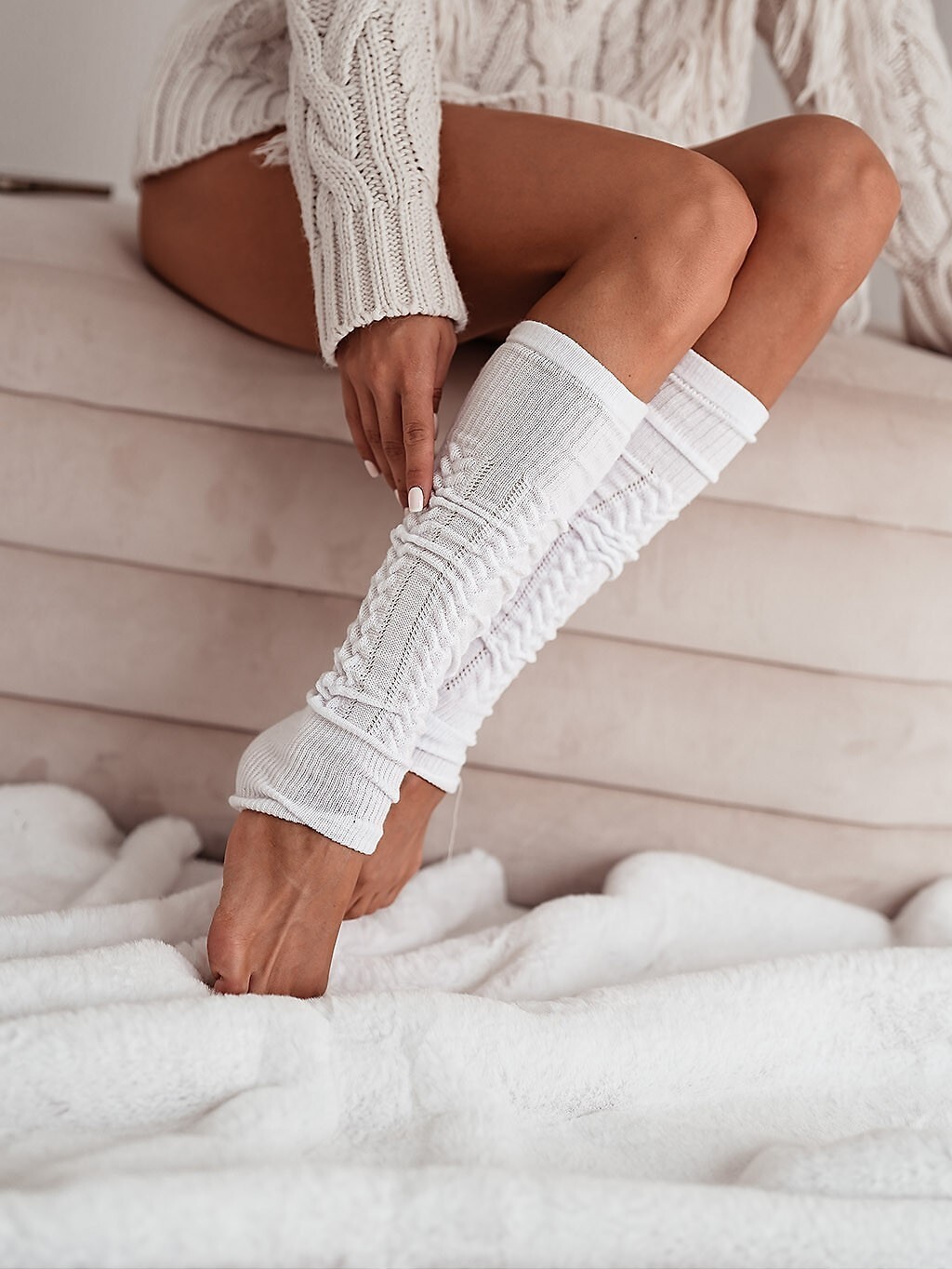 Pletené návleky Milena Calioppe 0705-001 Veľkosť: 37-41, Barva: biela