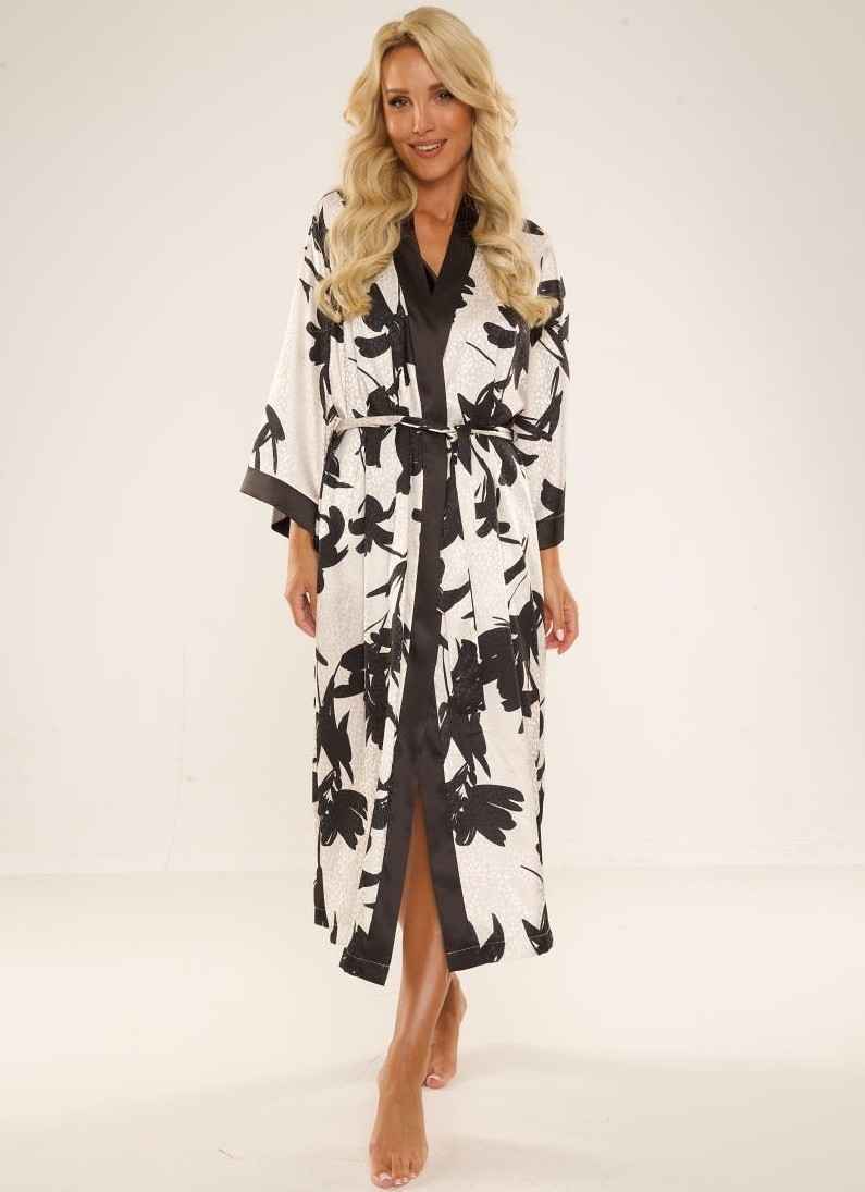 Čierno-krémový vzorovaný župan De Lafense Brianna 734 S-2XL Veľkosť: 2XL, Barva: čierno-béžová