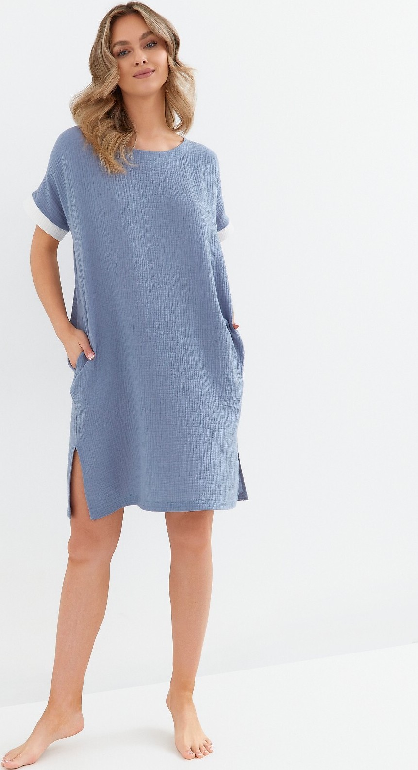 Svetlomodrá mušelínová nočná košeľa Cana Muslin 133 Kr/r S-XL Veľkosť: S