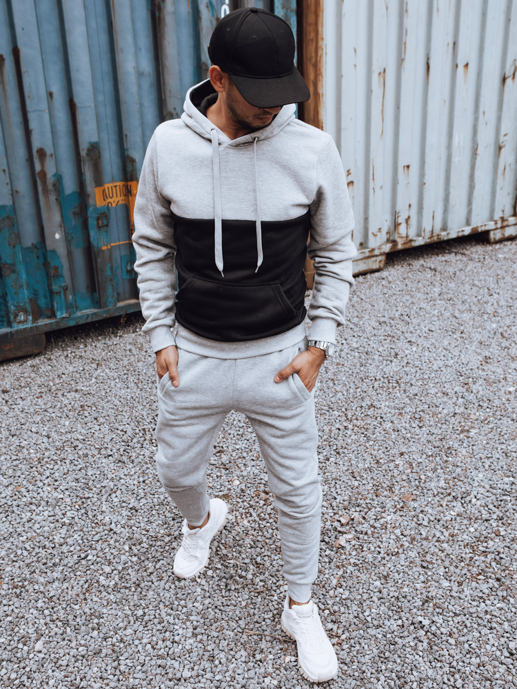 Svetlosivá tepláková súprava s čiernym vreckom AX0777 Veľkosť: 2XL