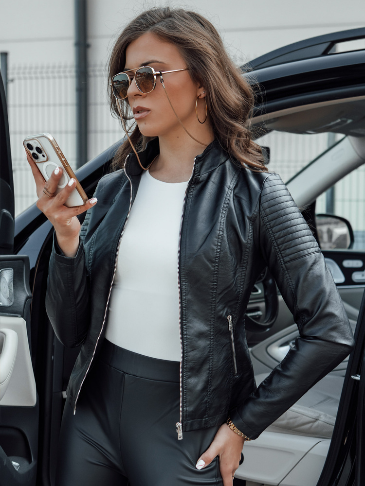 Čierna koženková bunda s prešívaním JAMIE TY4546 Veľkosť: XL