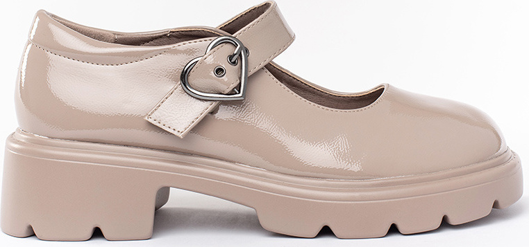 Lakované Mary Jane béžové poltopánky na hrubej podrážke GD-FL6055TA Veľkosť: 36