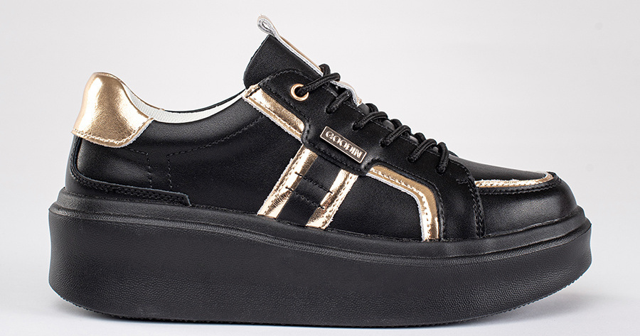Kožené čierno-zlaté sneakersy na platforme GD-XF-134B Veľkosť: 37